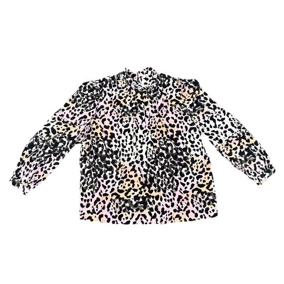 Veronica Beard Multicolor Leopard Print Lety Silk Top Size 4 Pastel Black Blouse - Picture 2 of 11